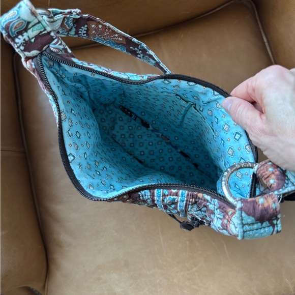 New Vera Bradley Quilted Floral Hobo Shoulder Bag Office Travel Work Brown Teal - Picture 14 of 14